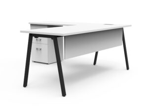 Estación de trabajo Alpha, con cajonera pedestal 2C y 1K con faldón 180x180x75 cm.