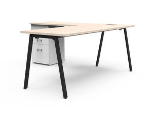 Estación de trabajo Alpha, con cajonera pedestal 2C y 1K sin faldón 180x180x75 cm.